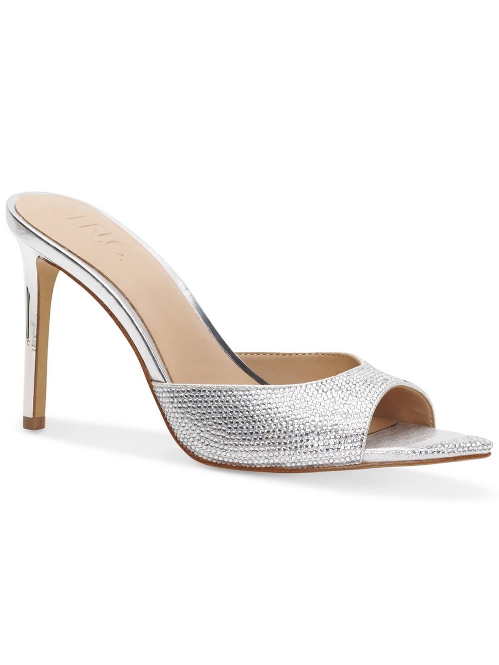 NIB INC International Concepts Amra Silver Rhinestone Slip-On Mule Heels Sz 10M